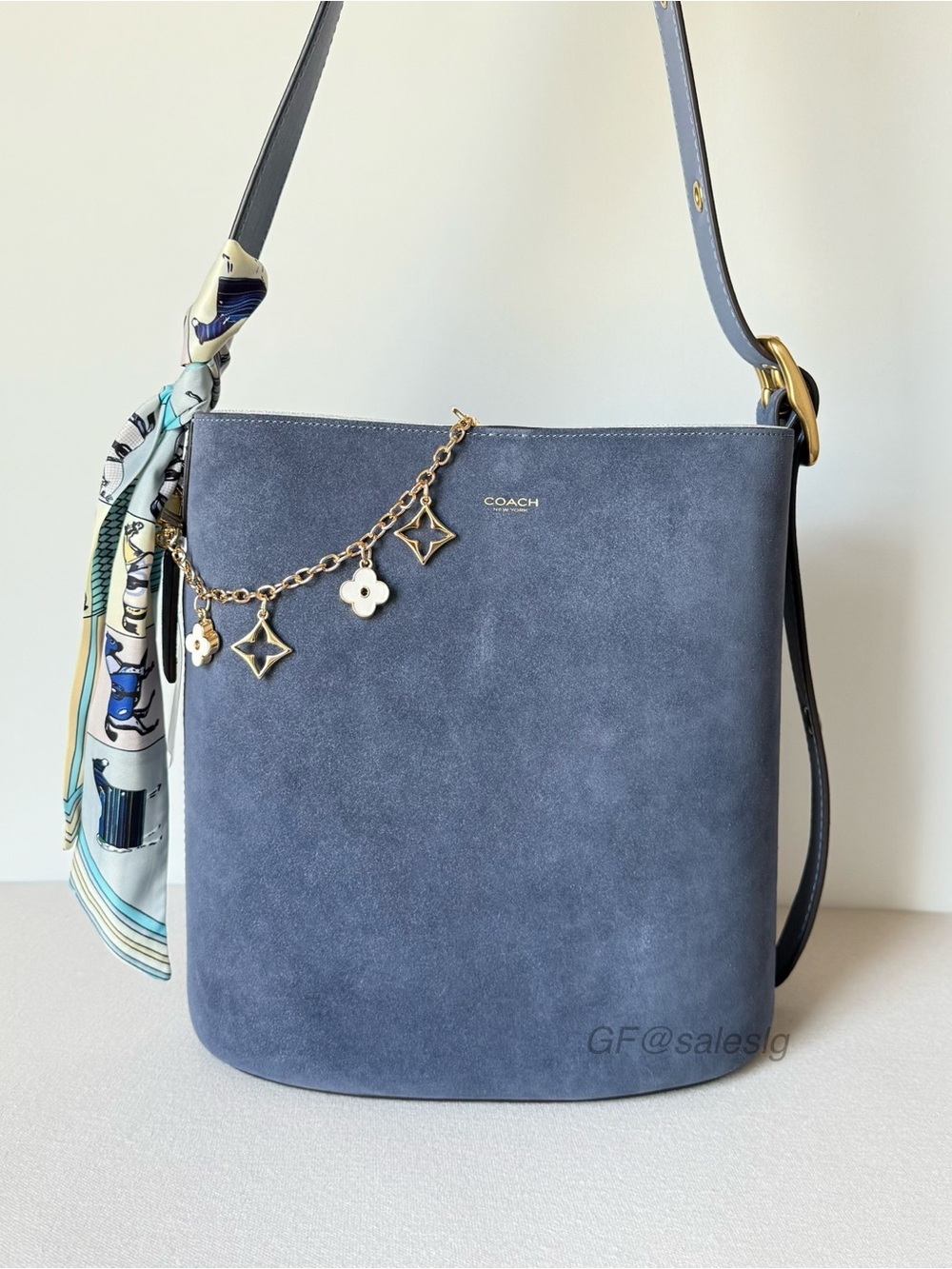 NWT Coach Bleecker Bucket Shoulder Bag Suede Light Denim CCC24 Styled Set